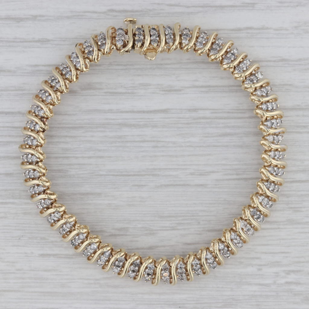Gray 2.25 ctw Diamond 10K Yellow Gold Tennis Bracelet 7"