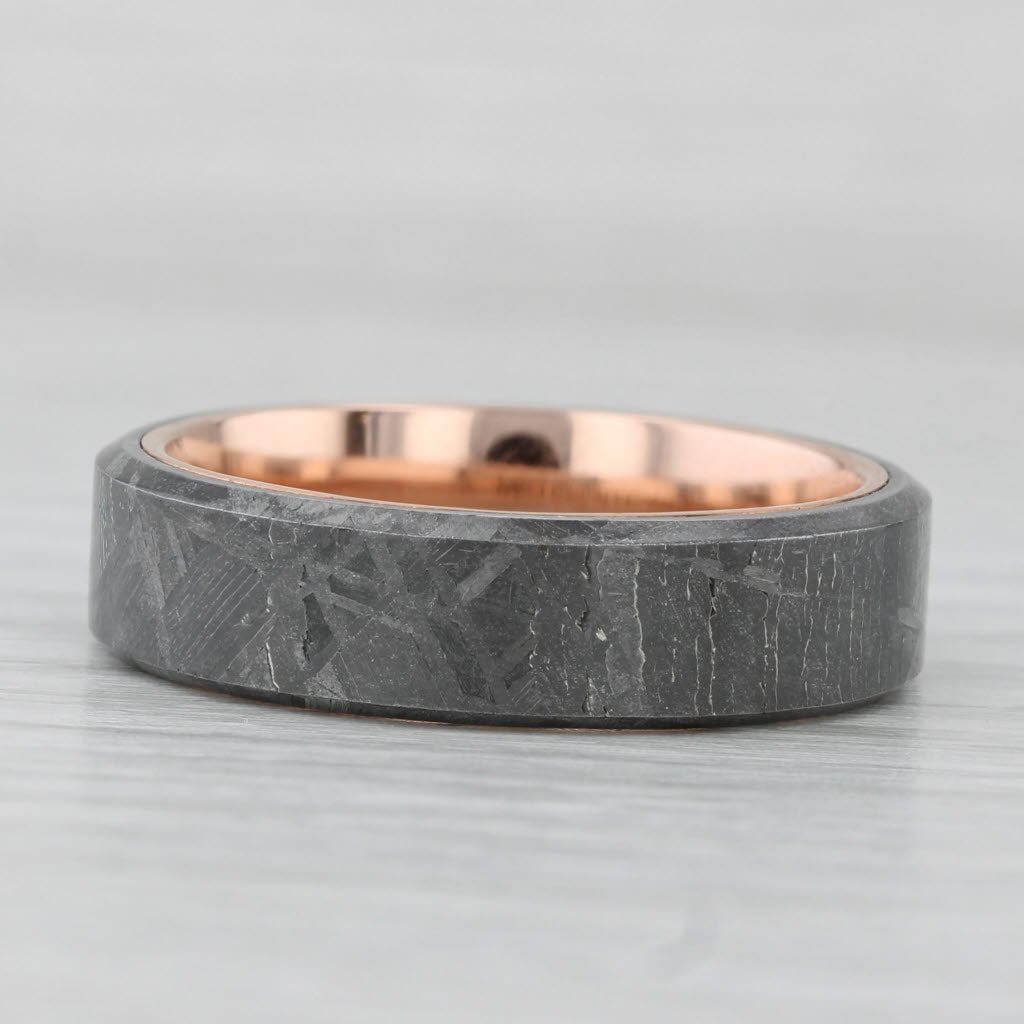 Light Gray Brilliant Earth Tundra Meteorite Ring 14k Rose Gold Wedding Band Size 9.5 w/ Box