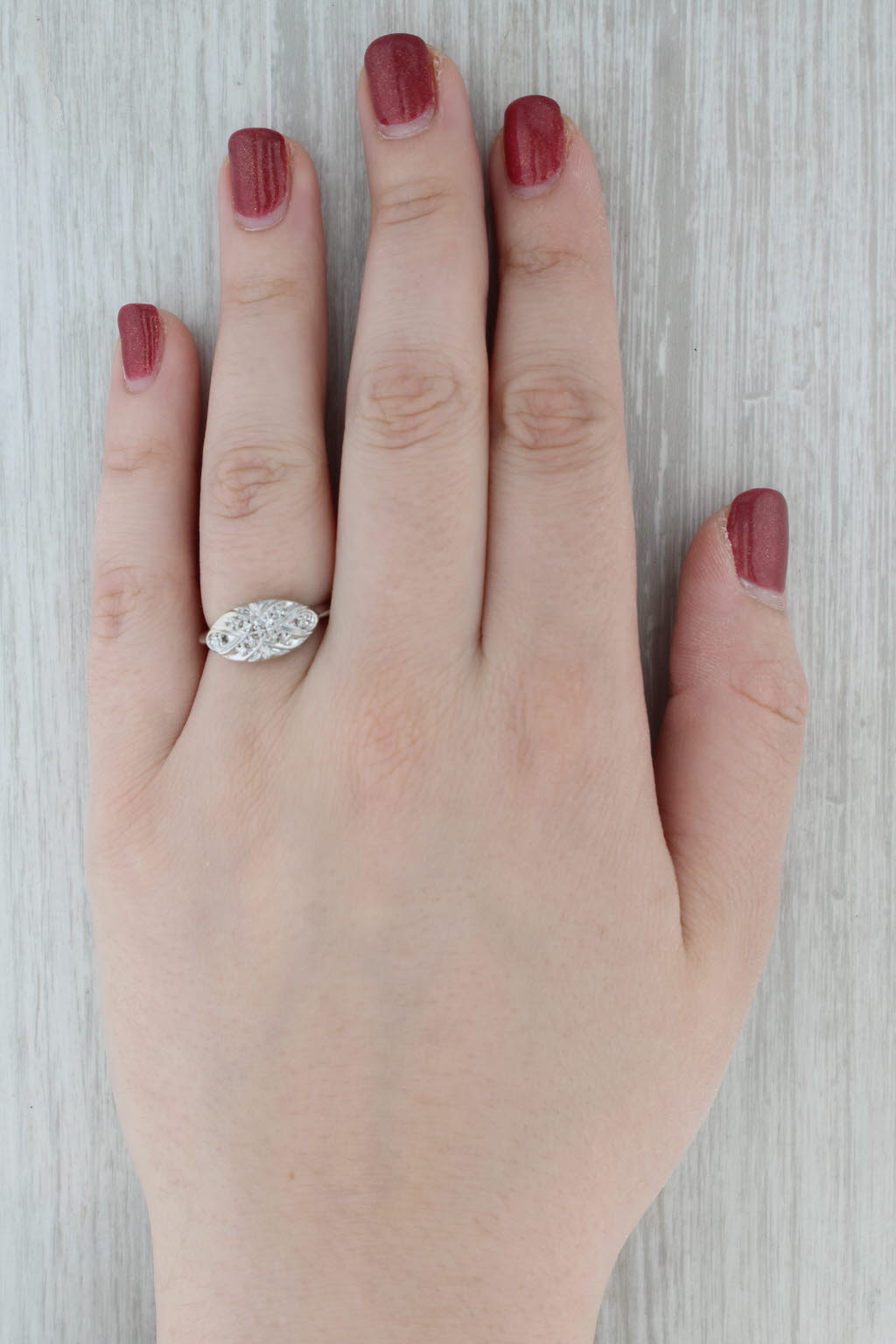Dark Gray Vintage Diamond Princess Ring 14k White Gold Size 7.5