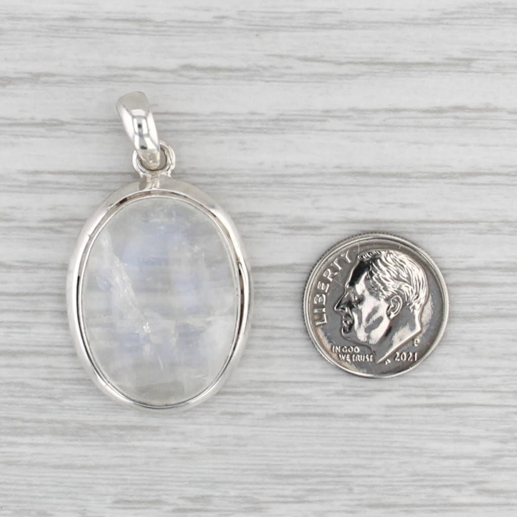 Blue Flash Moonstone Pendant Sterling Silver Oval Cabochon Statement