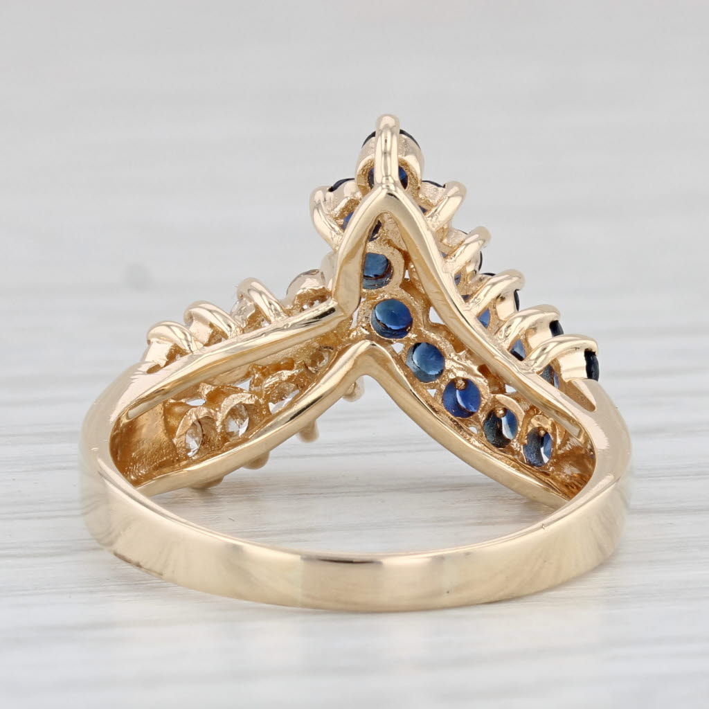 Light Gray 1ctw Blue Sapphire Diamond Contoured V Ring 14k Yellow Gold Size 7