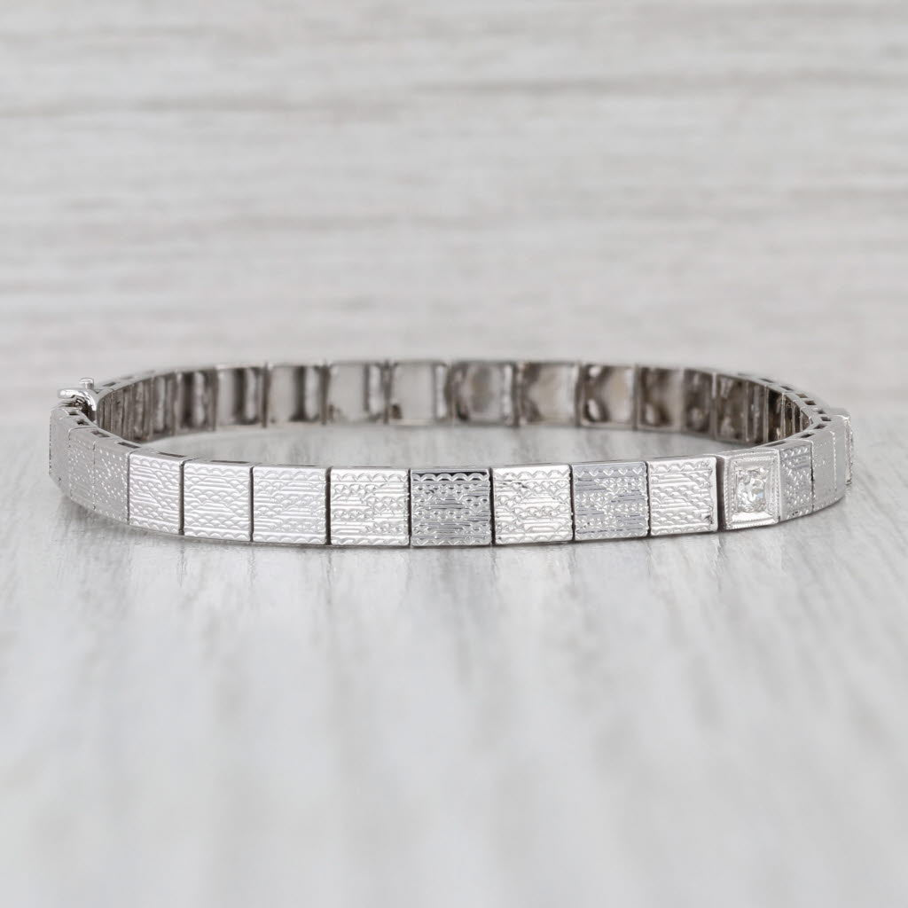 0.15ctw Diamond Square Link Bracelet 18k White Gold 6.75" 4.5mm