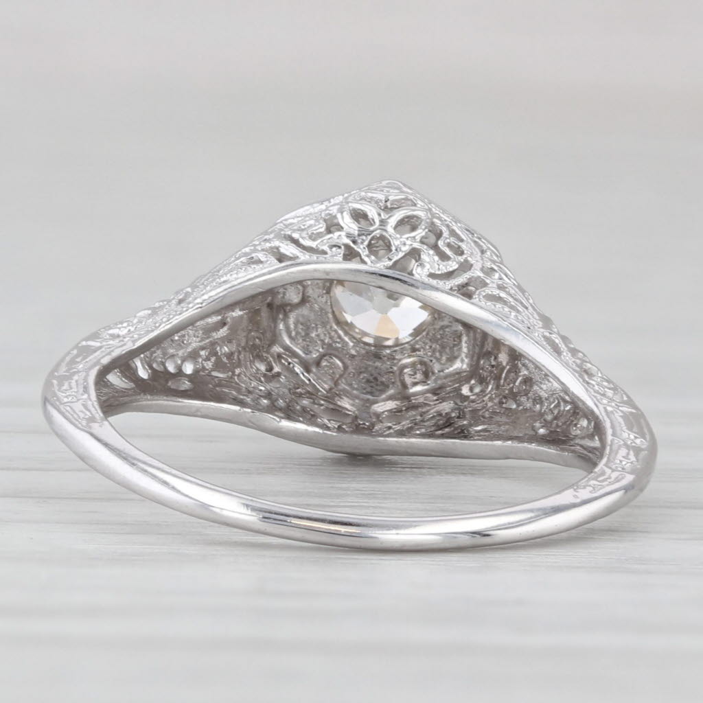 Light Gray Art Deco 0.30ct Old Mine Diamond Filigree Engagement Ring 14k White Gold Size 5