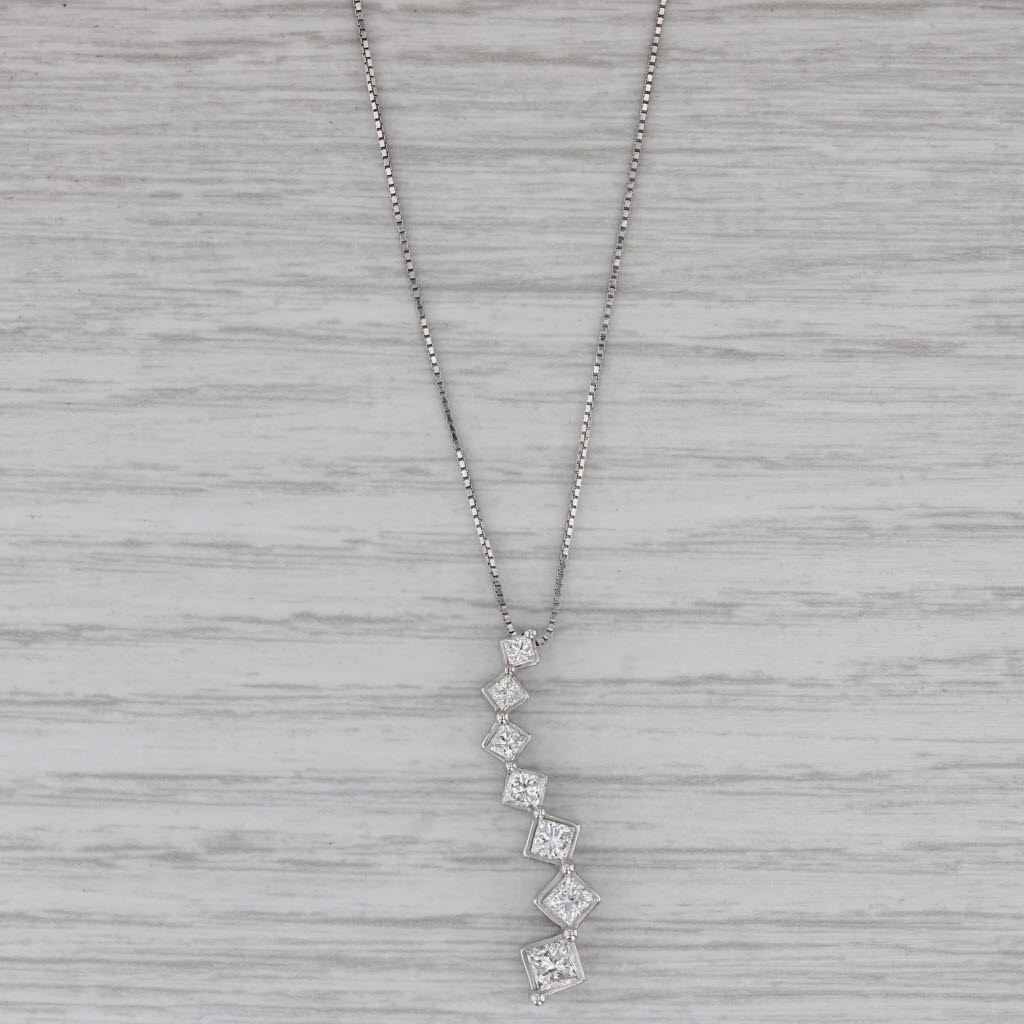 Gray 0.94ctw Diamond Journey Pendant Necklace 14k White Gold 18.5" Box Chain