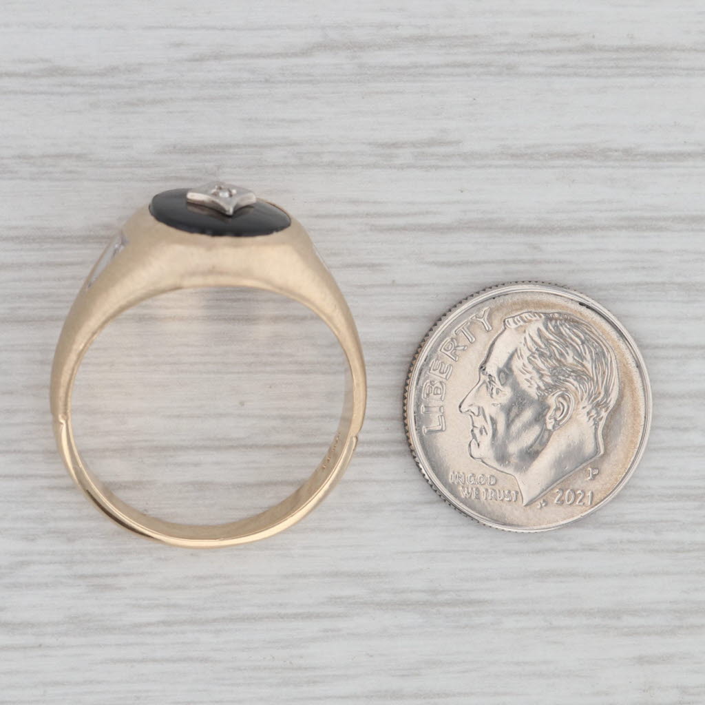 Gray Vintage Men's Onyx Diamond Signet Ring 10k Yellow Gold Size 9.75-10