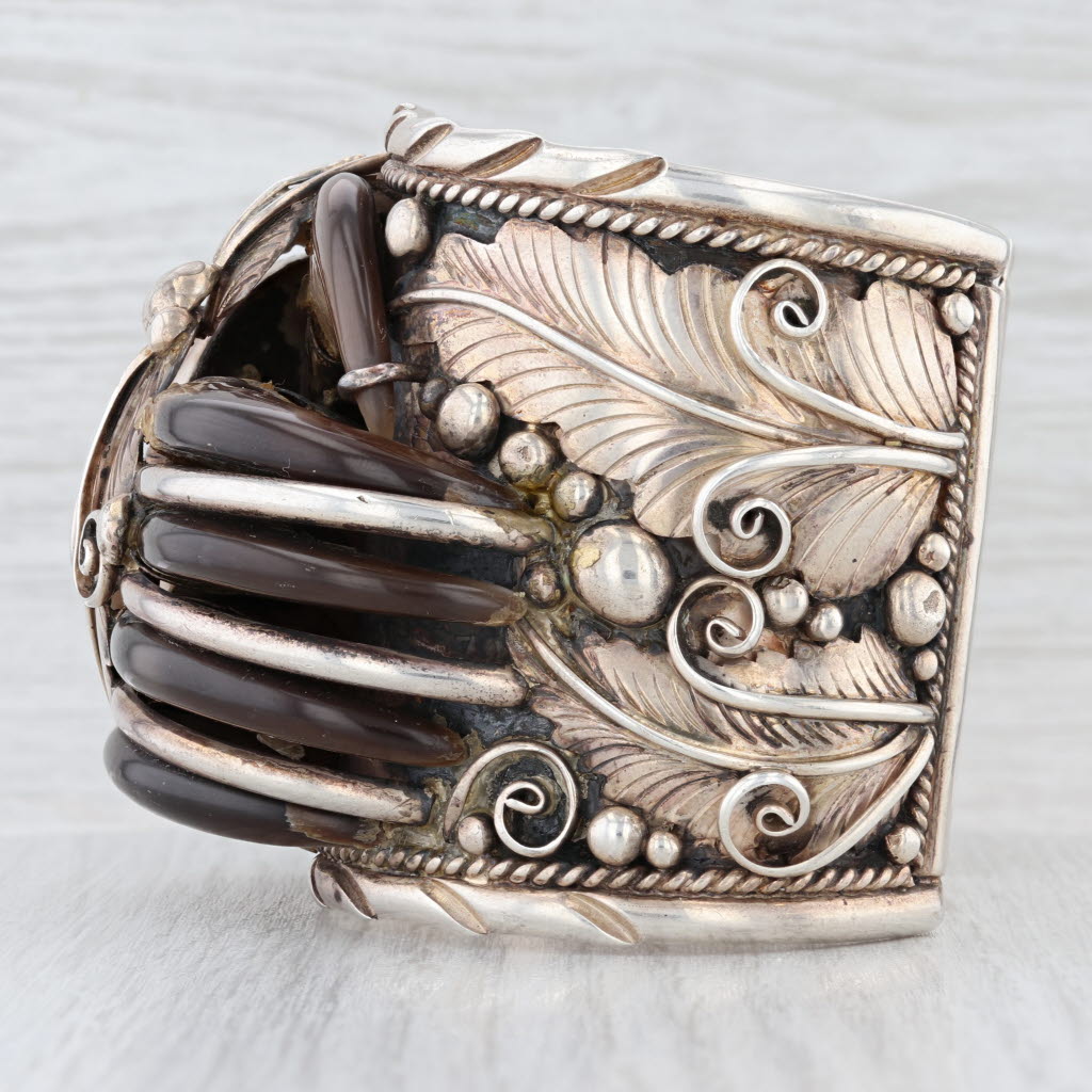 M Tsosie Animal Claw Turquoise Native American Cuff Bracelet Sterling Silver