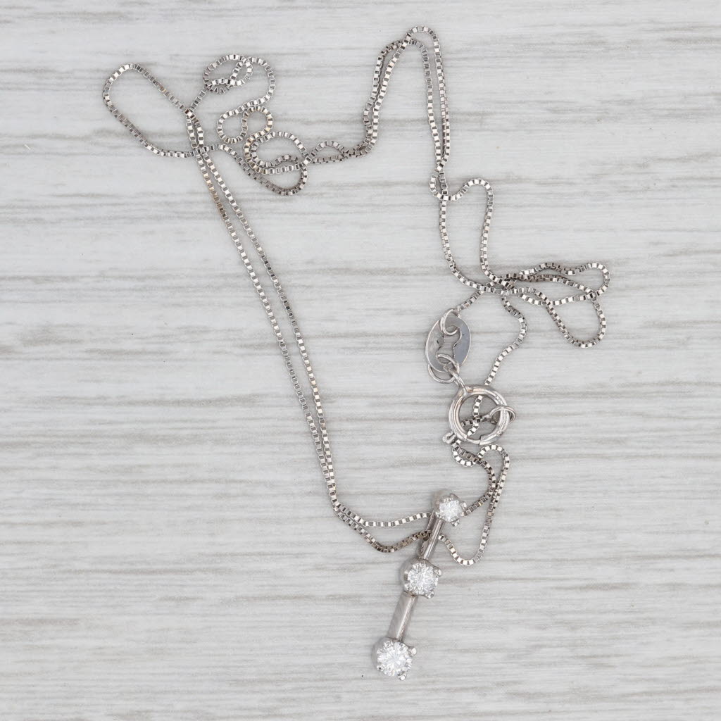 Light Gray 0.20ctw Diamond 3-Stone Journey Pendant Necklace 14k White Gold 17.5" Box Chain