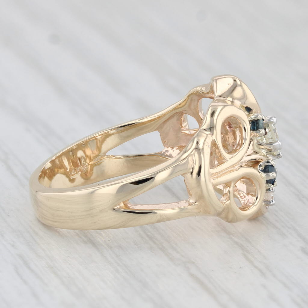 Light Gray 0.26ctw Diamond Blue Sapphire Ring 14k Yellow Gold Openwork Size 6.5