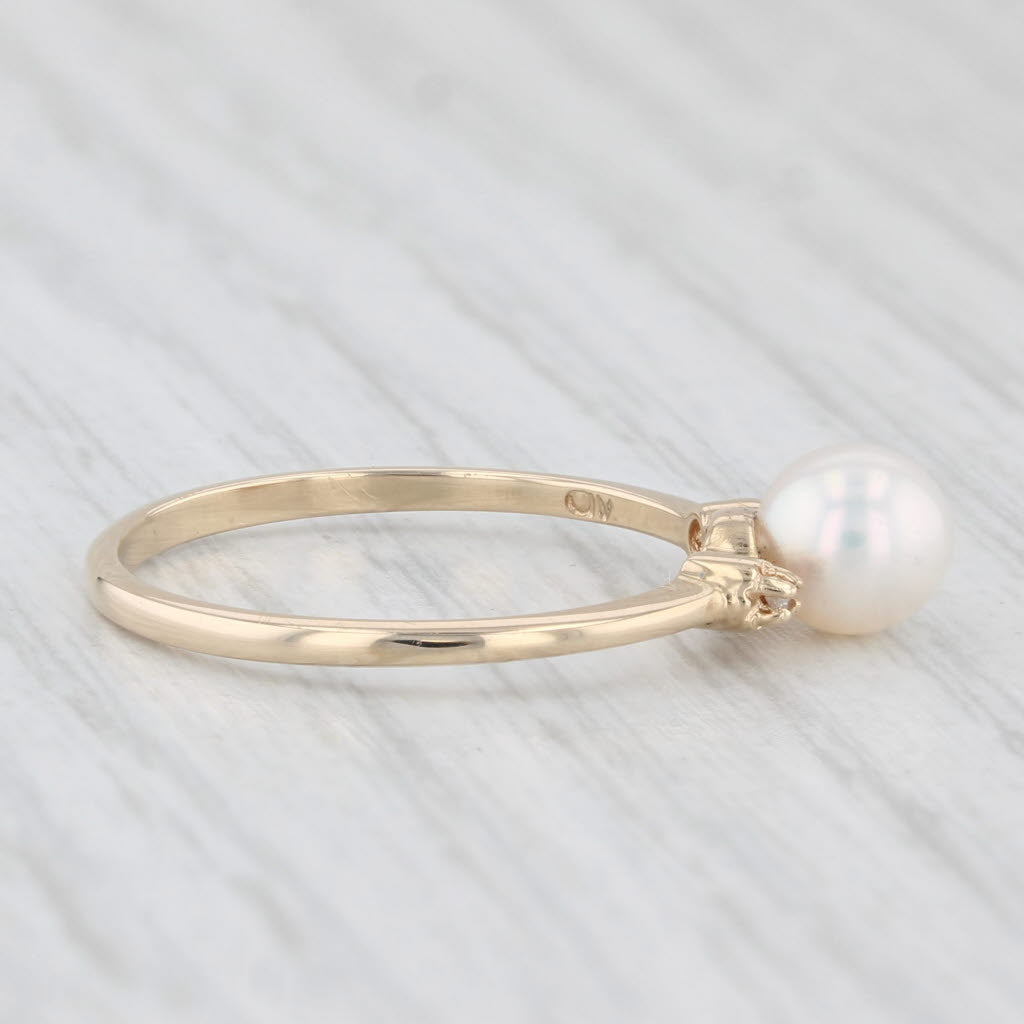 Light Gray Cultured Pearl Solitaire Ring 14k Yellow Gold Size 6 Diamond Accents