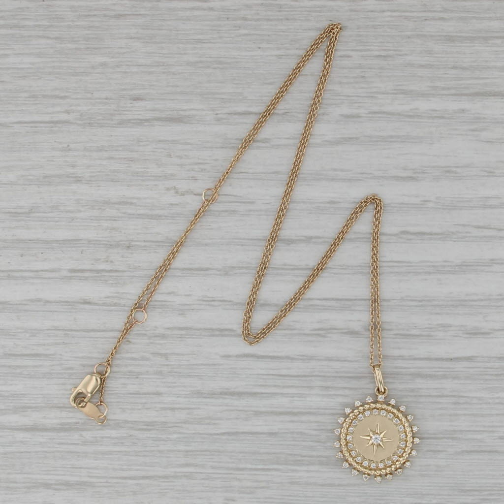 New Diamond Star Sunburst Pendant Necklace 14k Gold 16" 17" 18" Cable Chain