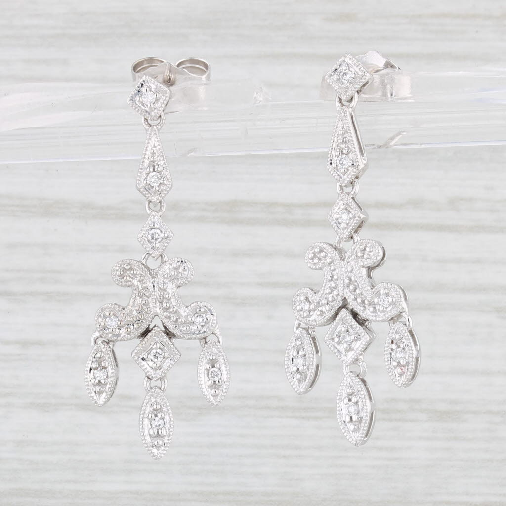 Light Gray Diamond Dangle Earrings 14k White Gold Chandelier