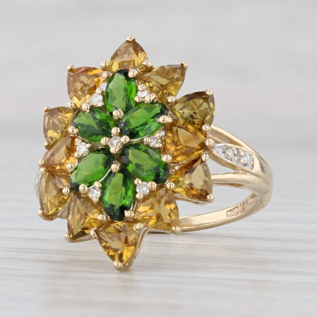 3.05ctw Green Chrome Diopside Yellow Apatite Diamond Ring 10k Gold Cocktail