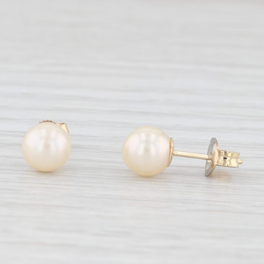 Light Gray Cultured Pearl Solitaire Stud Earrings 14k Yellow Gold