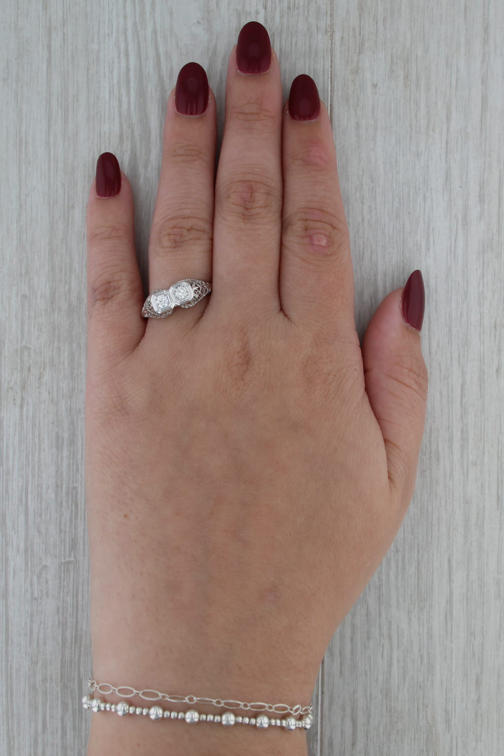 Art Deco 0.33ctw Diamond 2-Stone Vintage Ring 14k White Gold Sz 9.5 Anniversary