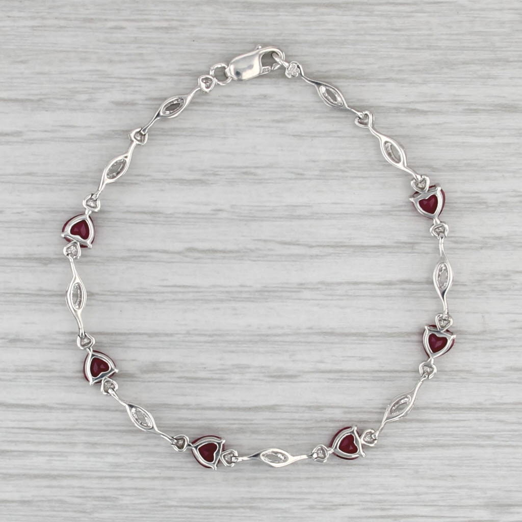 3.90ctw Lab Created Ruby Heart Diamond Tennis Bracelet Sterling Silver 7" 5.4mm