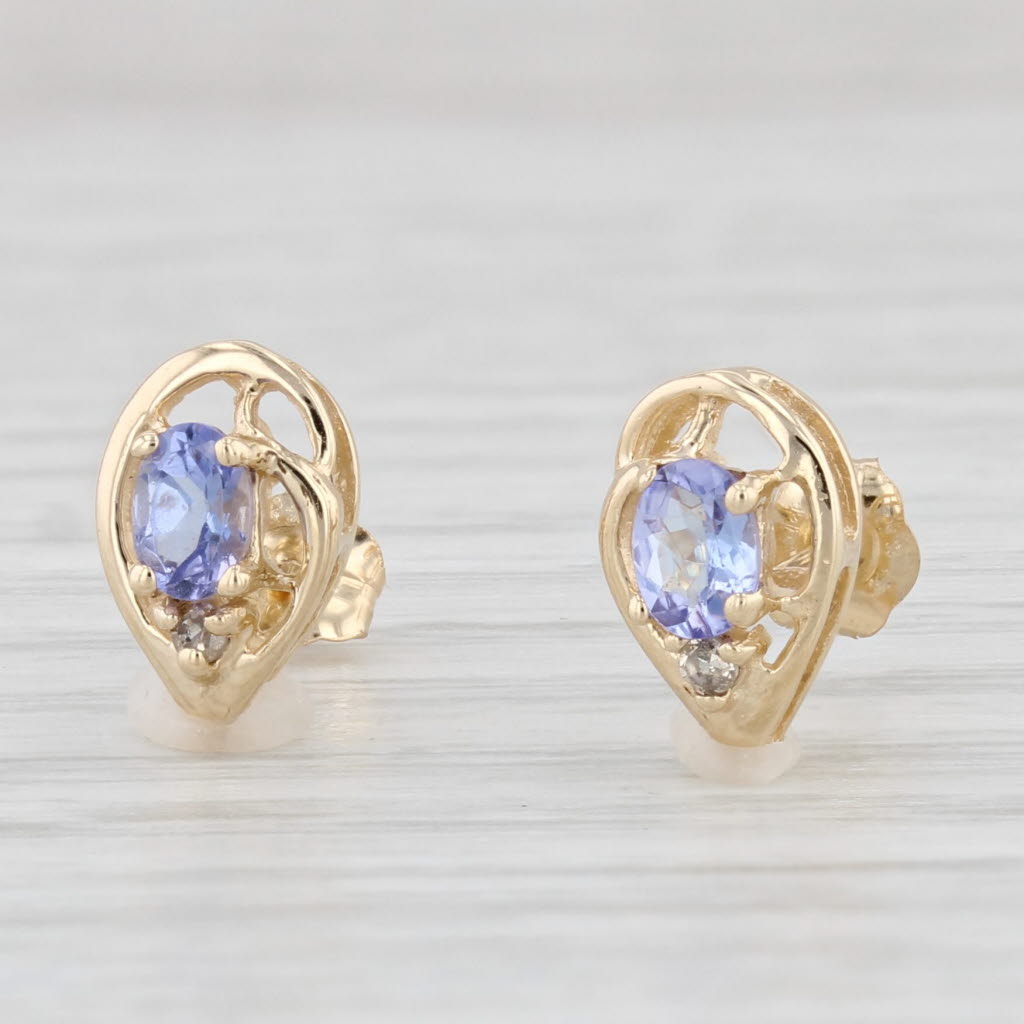 Light Gray 0.40ctw Tanzanite Teardrop Stud Earrings 14k Yellow Gold Diamond Accents