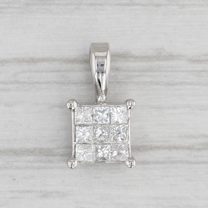Light Gray 0.26ctw Princess Diamond Pendant 18k White Gold Small Drop