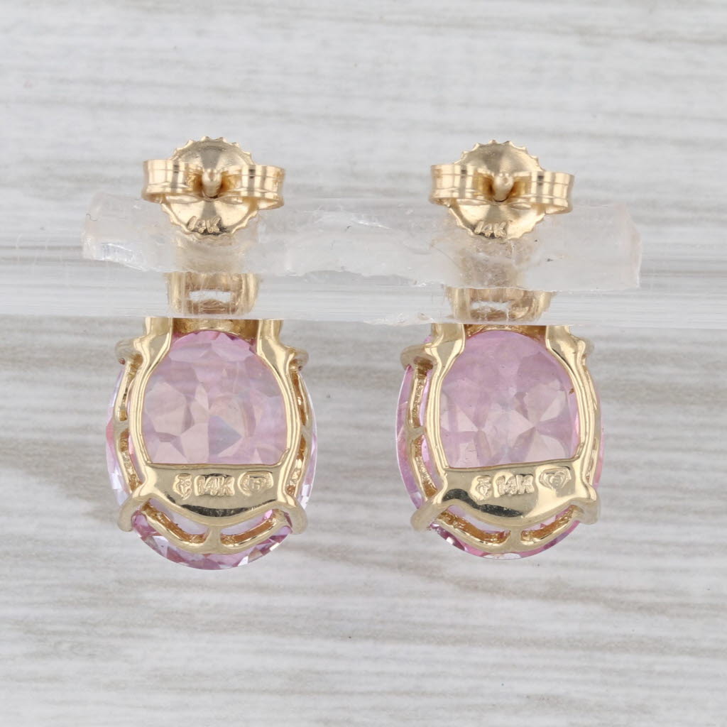 9.70ctw Oval Pink Mystic Topaz Diamond Drop Earrings 14k Yellow Gold