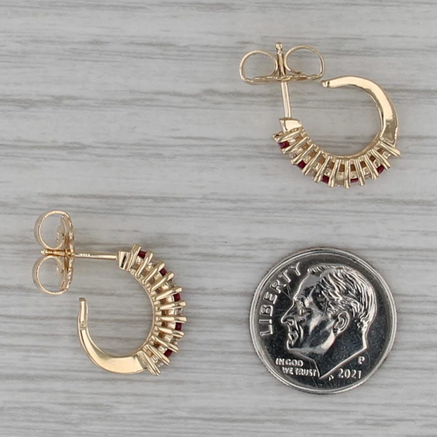 0.57ctw Ruby Diamond Hoop Earrings 14k Yellow Gold Small Hoops
