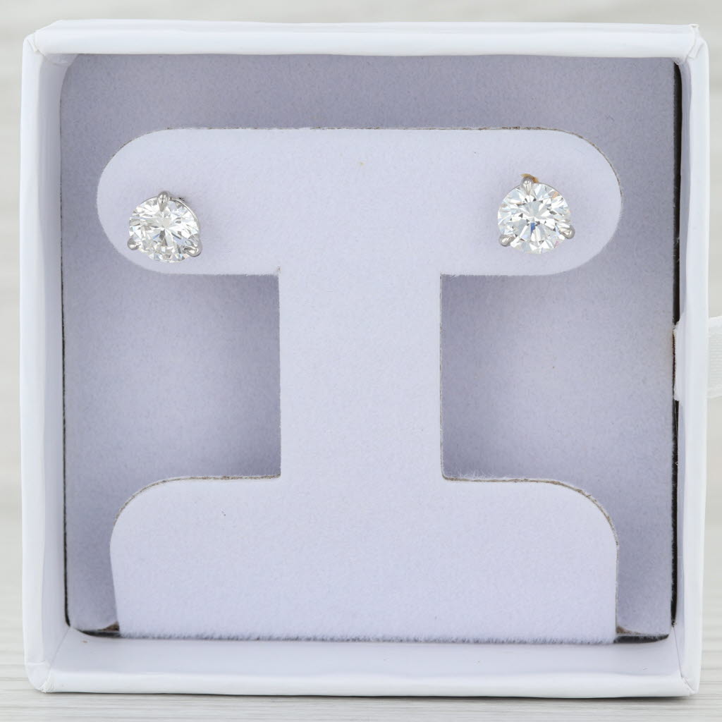 New 2ctw Round Lab Grown Diamond Stud Earrings 14k Gold IGI VVS1-VS2 D-E Studs