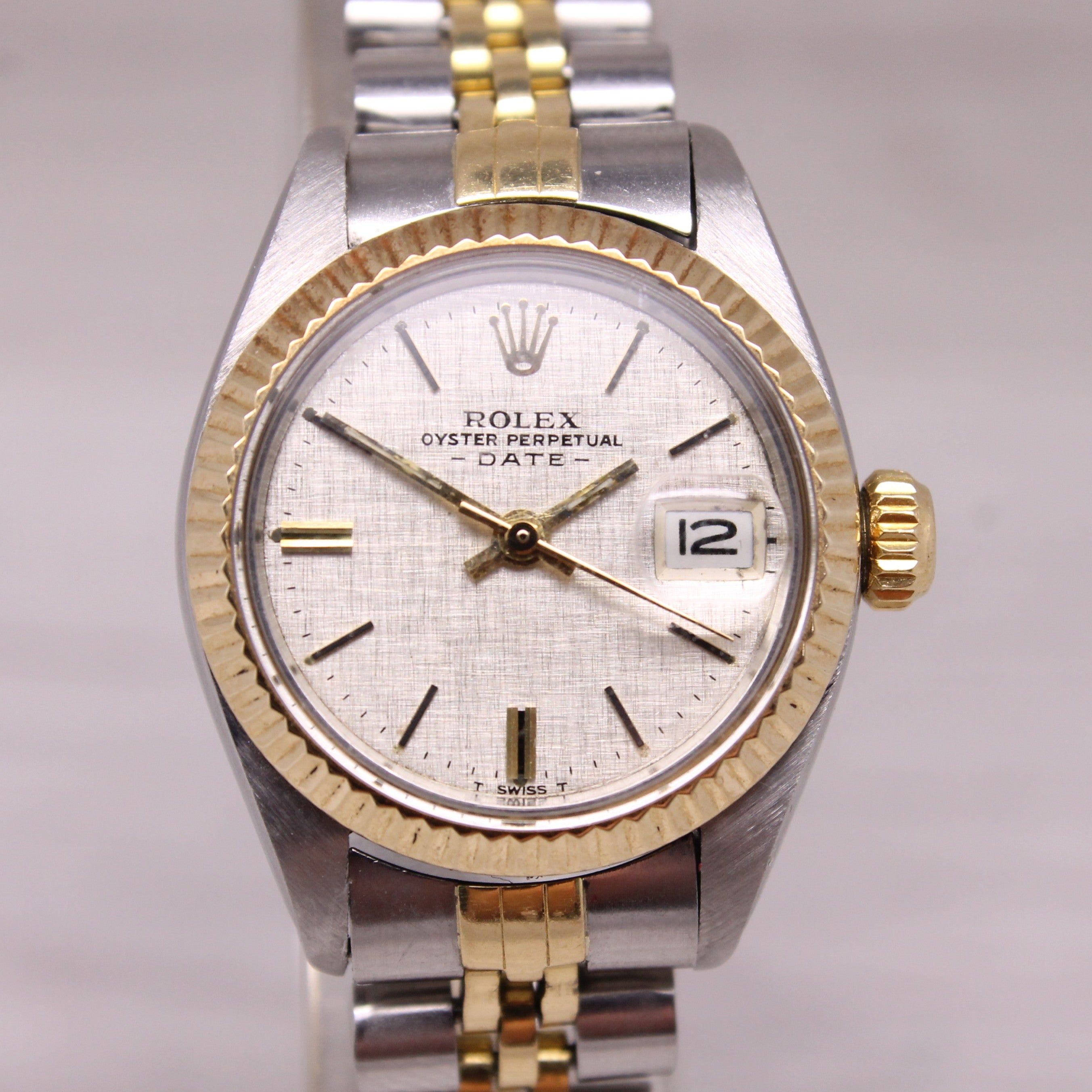 Vintage 1982 Rolex Date 6917 Ladies 26mm Steel & 18k Gold Automatic Watch Linen