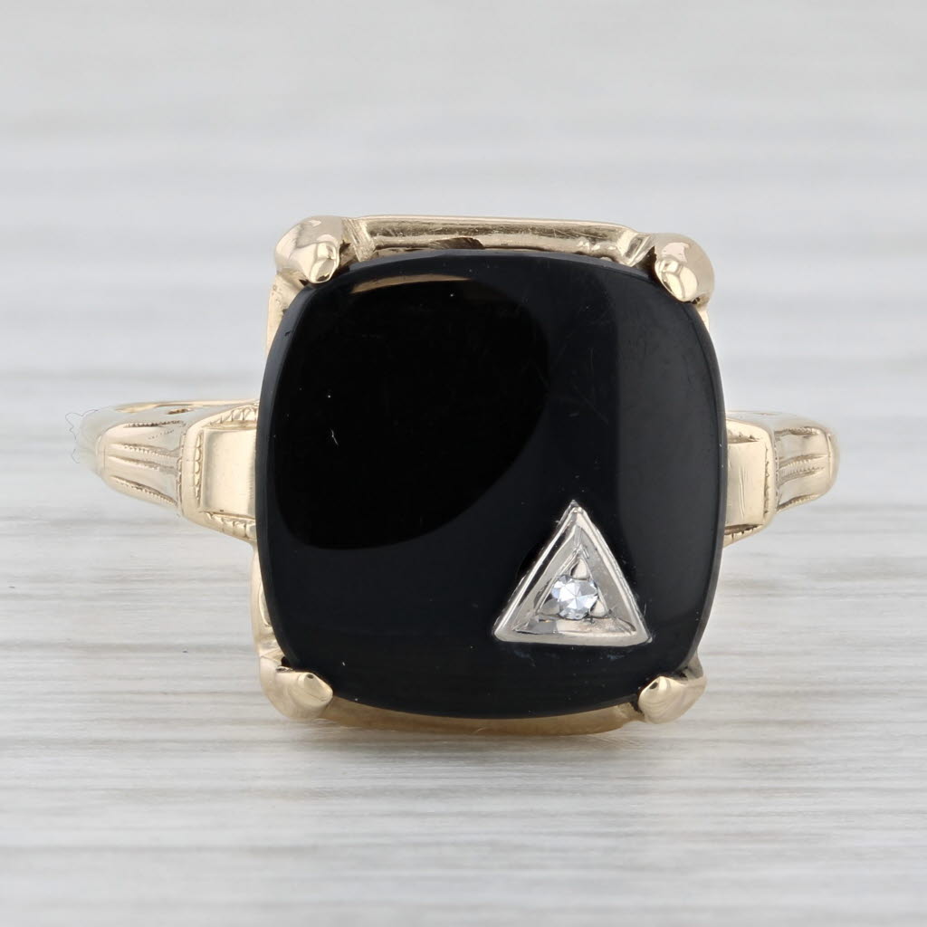 Light Gray Vintage Onyx Diamond Ring 10k Yellow Gold Size 8