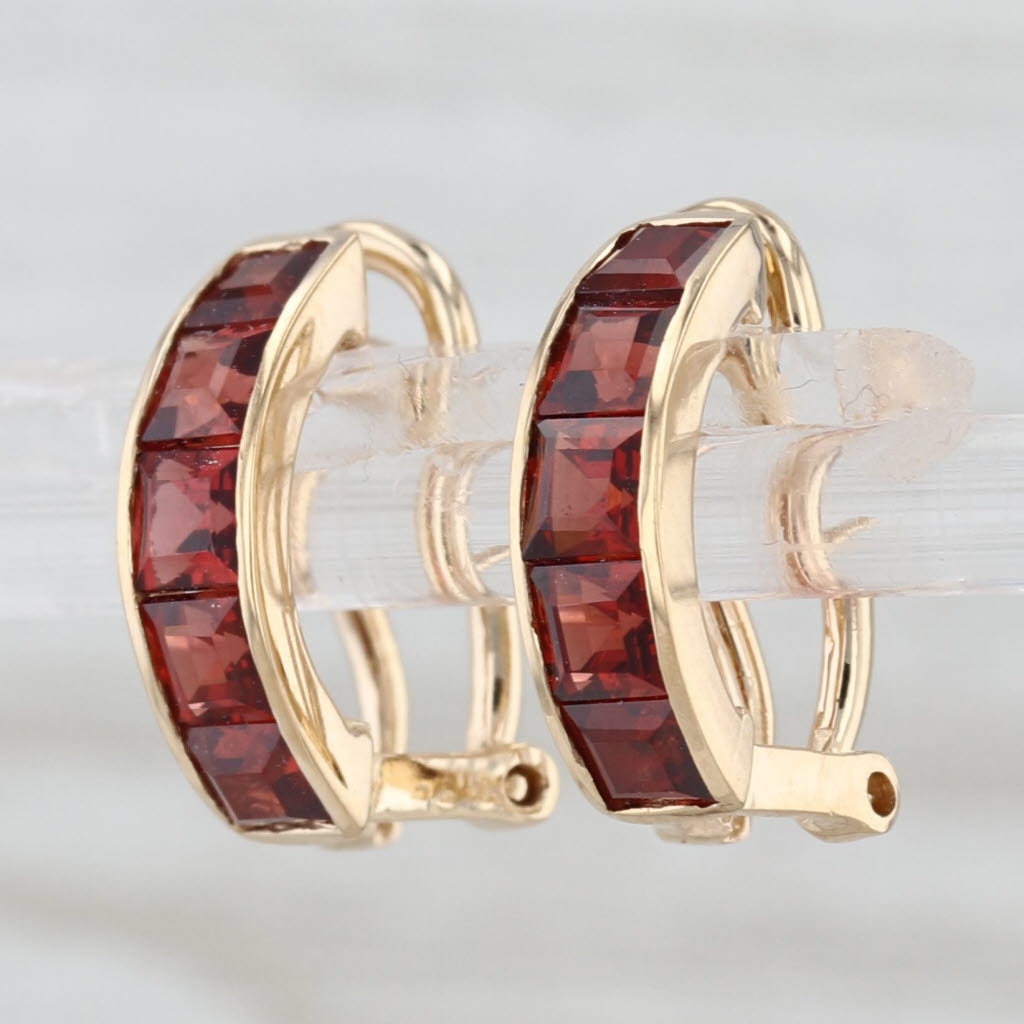 2ctw Garnet Half Hoop Drop Earrings 14k Yellow Gold Omega Backs