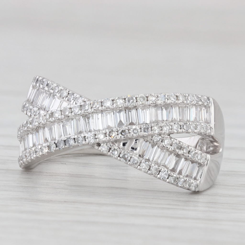 Light Gray Effy 1.15ctw Diamond Cross Over Ring 14k White Gold Channel Set Baguettes