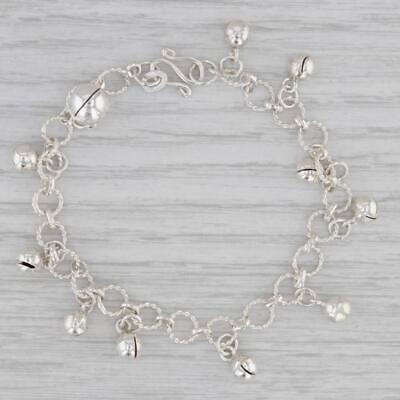 Gray Bell Bead Charm Bracelet Sterling Silver 7" Cable Chain