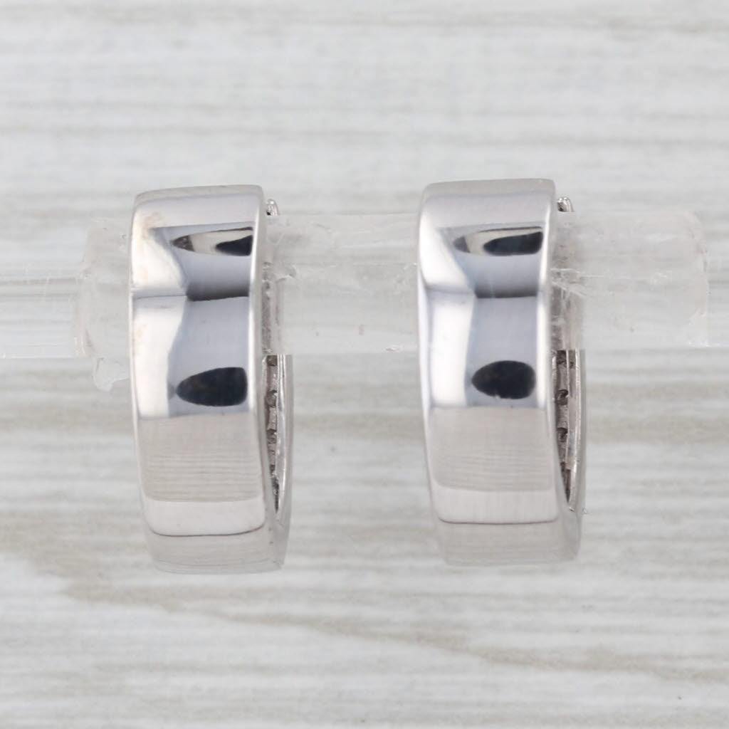 1.34ctw Diamond Sapphire Hoop Huggie Earrings 14k White Gold Hinged Round Hoops