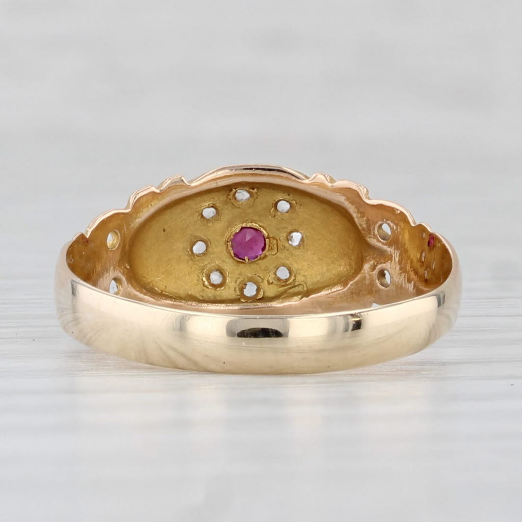Light Gray Antique Ruby Diamond Flower Ring 12k Yellow Gold Size 8
