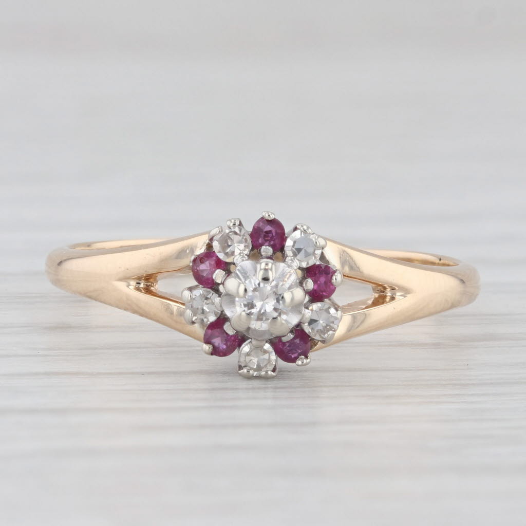 Light Gray 0.30ctw Diamond Ruby Flower Ring 14k Yellow Gold Size 10 Engagement