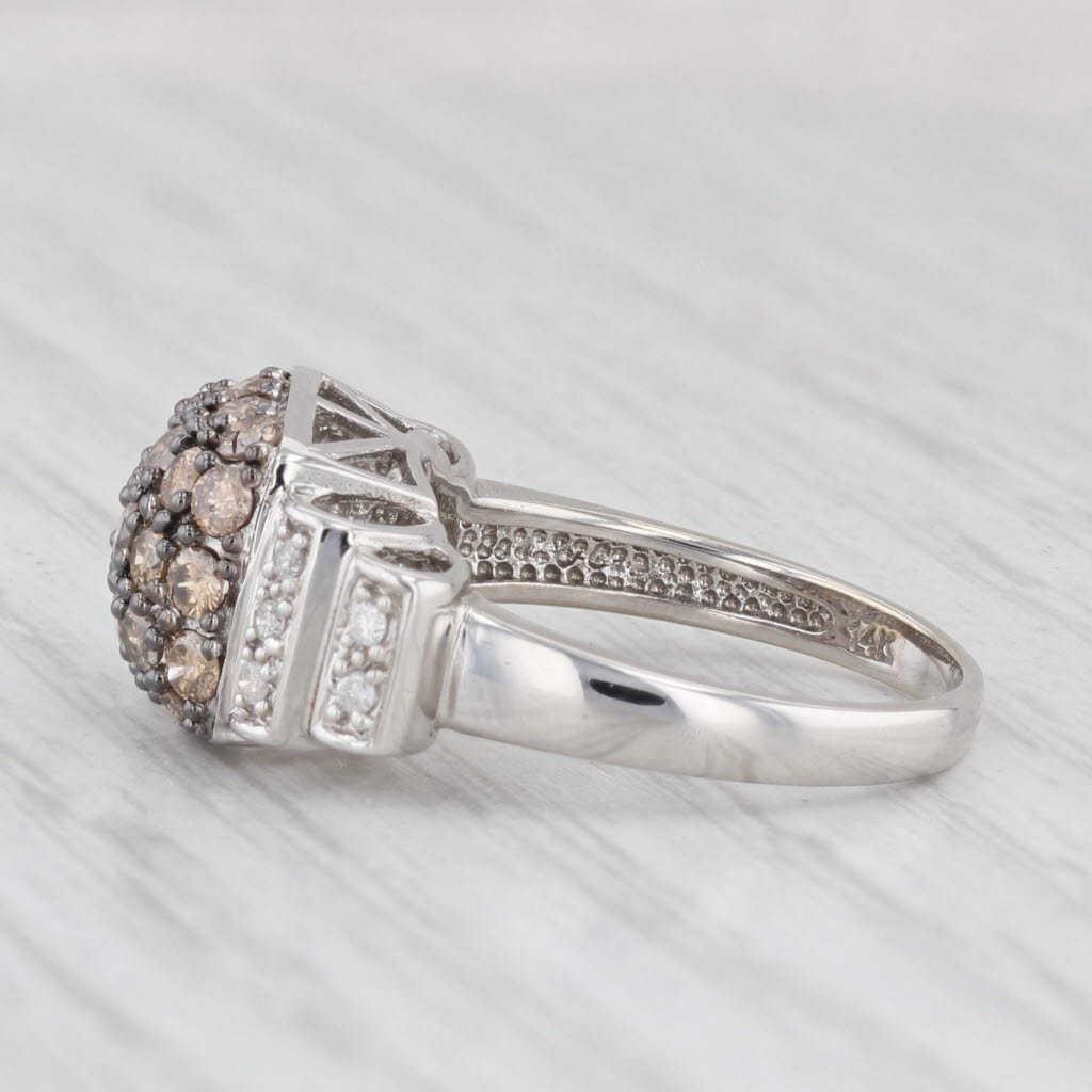 Light Gray 0.83ctw Brown White Diamond Cluster Ring 14k White Gold Size 6.25