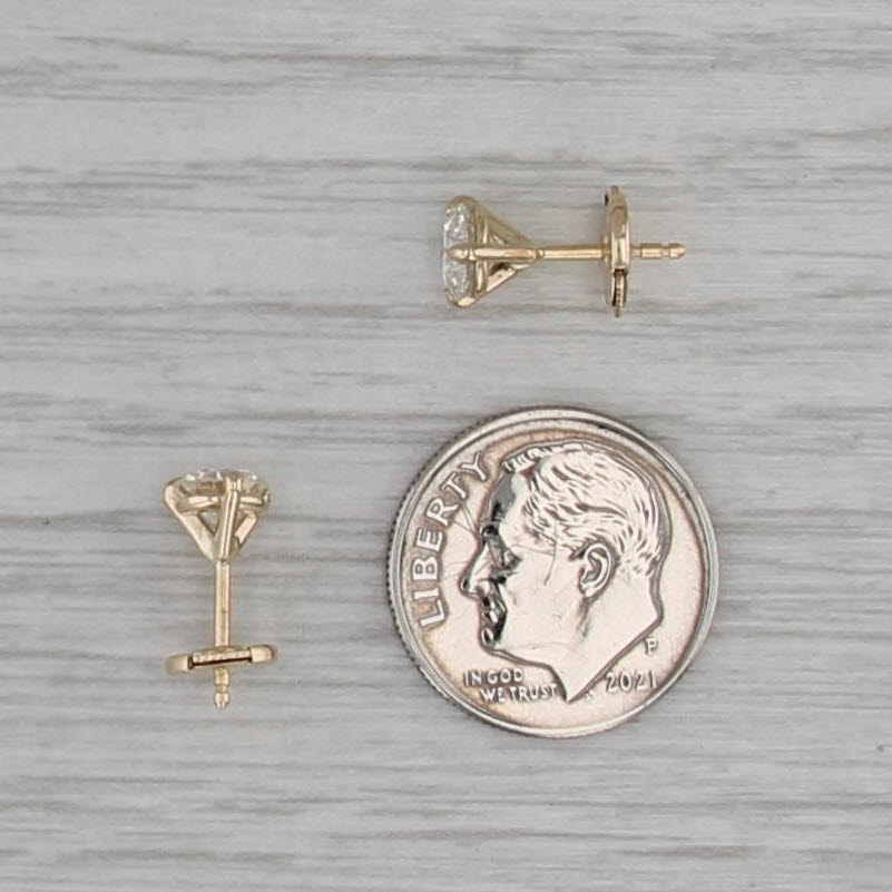 1.11ctw Diamond Solitaire Stud Earrings 14k Yellow Gold Round Studs GIA