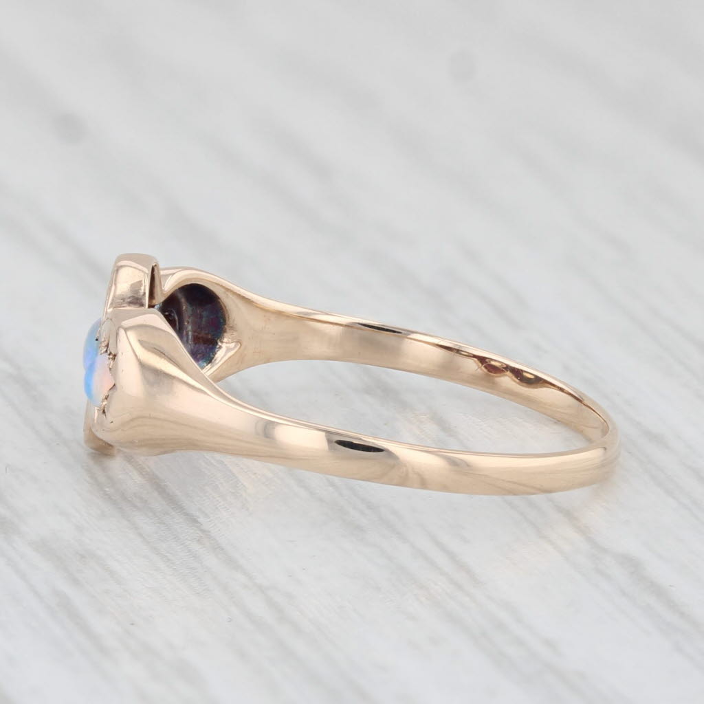 Light Gray Antique Opal Ring 10k Yellow Gold Size 6.5 3-Stone Cabochons