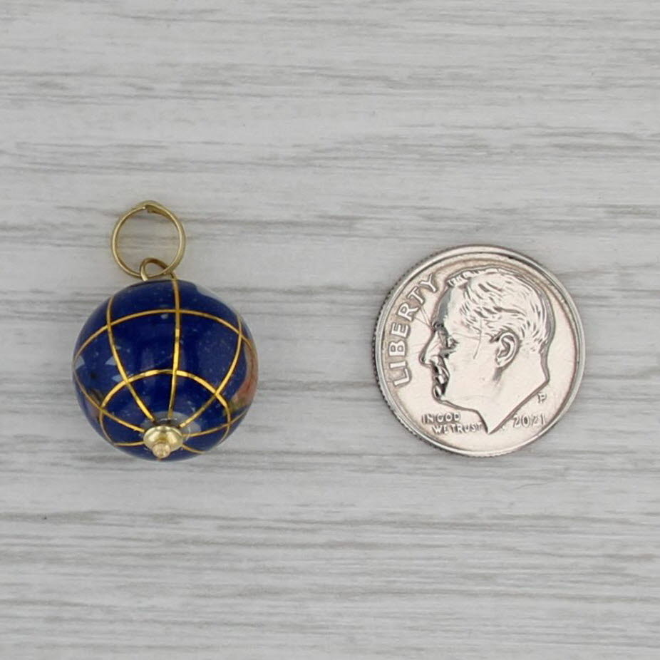 Stone Mosaic Globe Pendant 18k Yellow Gold 3D Spins Charm Mother of Pearl Resin