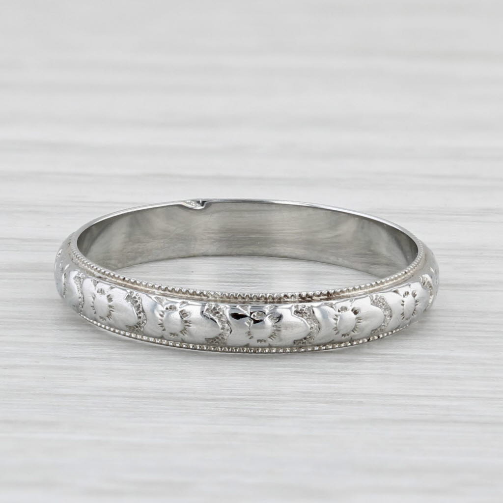 Light Gray Art Deco Floral Wedding Band 18k White Gold Size 6 Stackable Ring Vintage