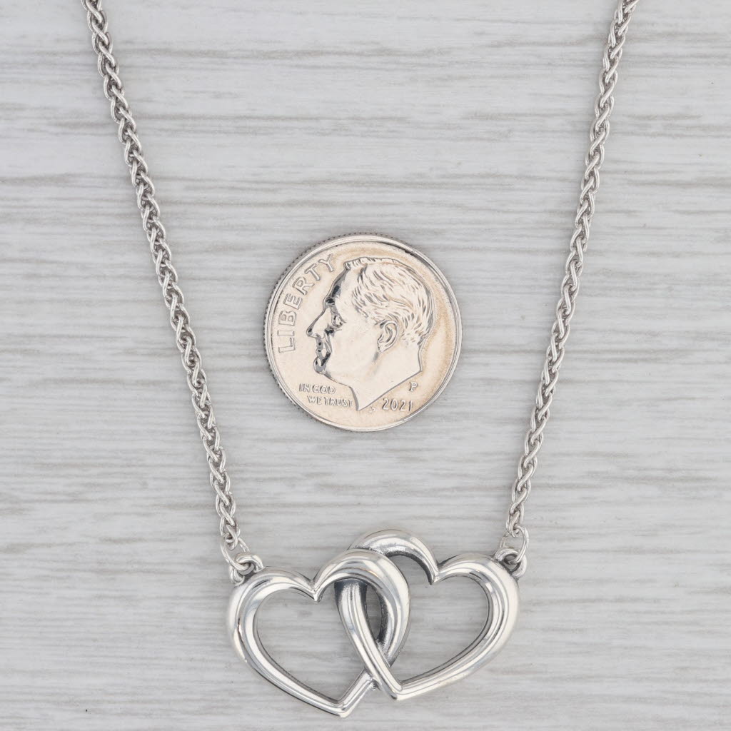Gray Linked Hearts Pendant Necklace Sterling Silver 18.5" Wheat Chain James Avery