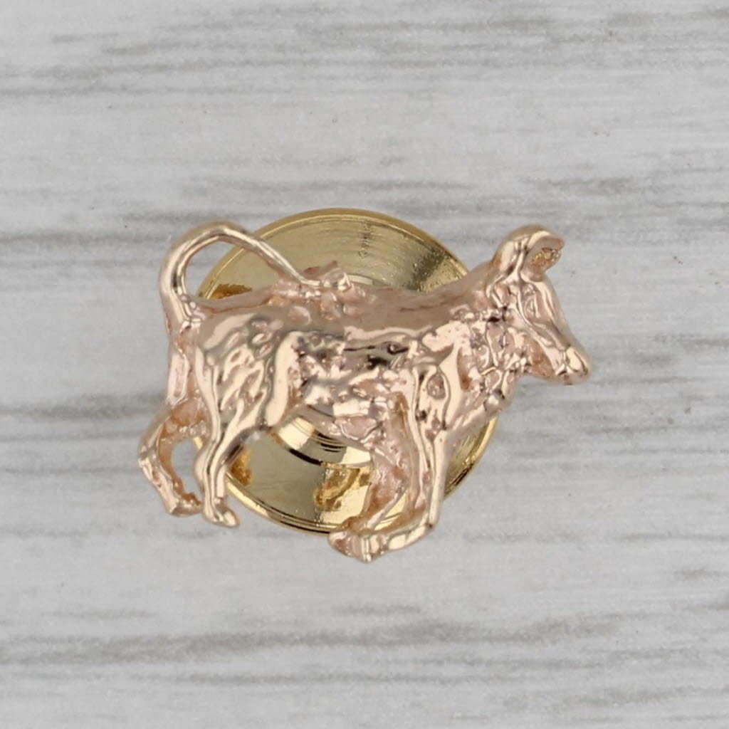 Gray Bull Lapel Tie Tac Pin 14k Yellow Gold