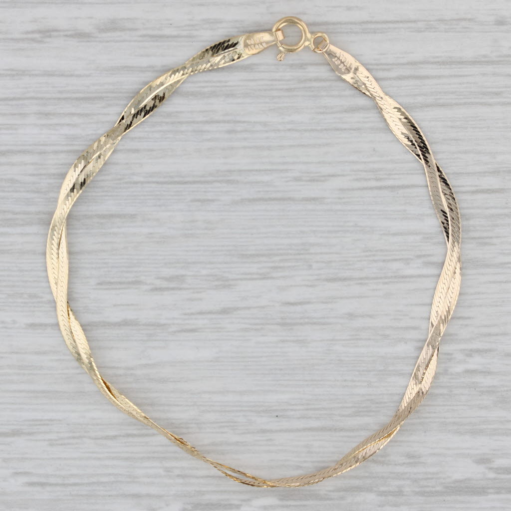 Gray Woven Herringbone Chain Bracelet 14k Yellow Gold 7" 3.4mm