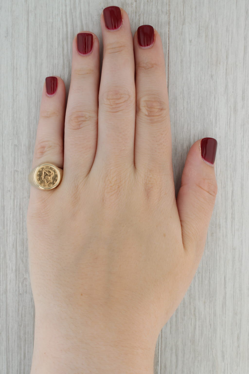 Dark Gray One Dollar Gold Coin Ring 10k 900 Yellow Gold Size 7 Signet US Liberty AS IS