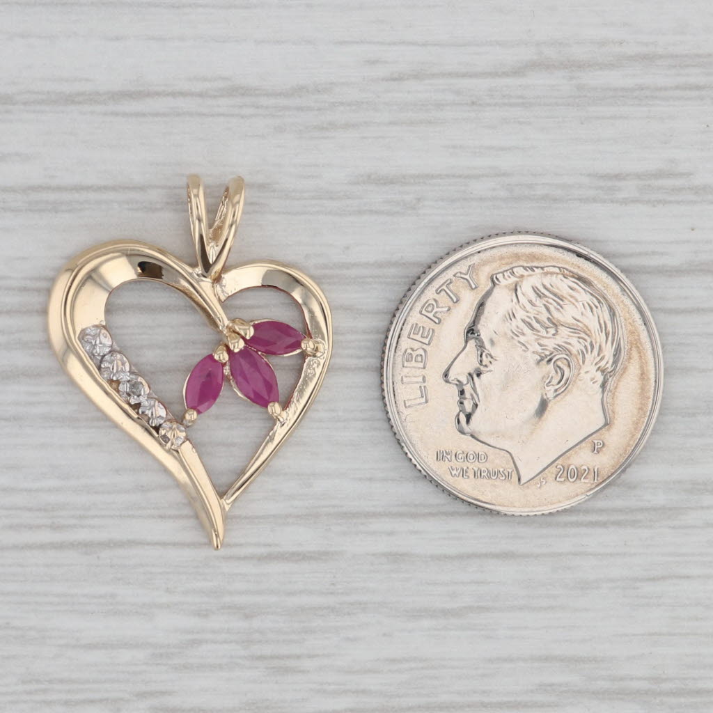 Gray 0.30ctw Ruby Diamond 10K Yellow Gold Open Heart Pendant