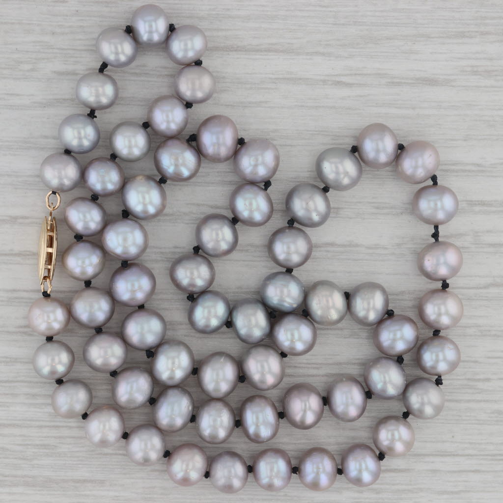 Dark Gray Graduated Gray Cultured Pearl Bead Strand Necklace 14k Yellow Gold 19"