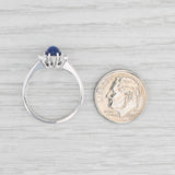 Lab Created Sapphire Oval Cabochon Diamond Halo Ring 14k White Gold Size 7.25