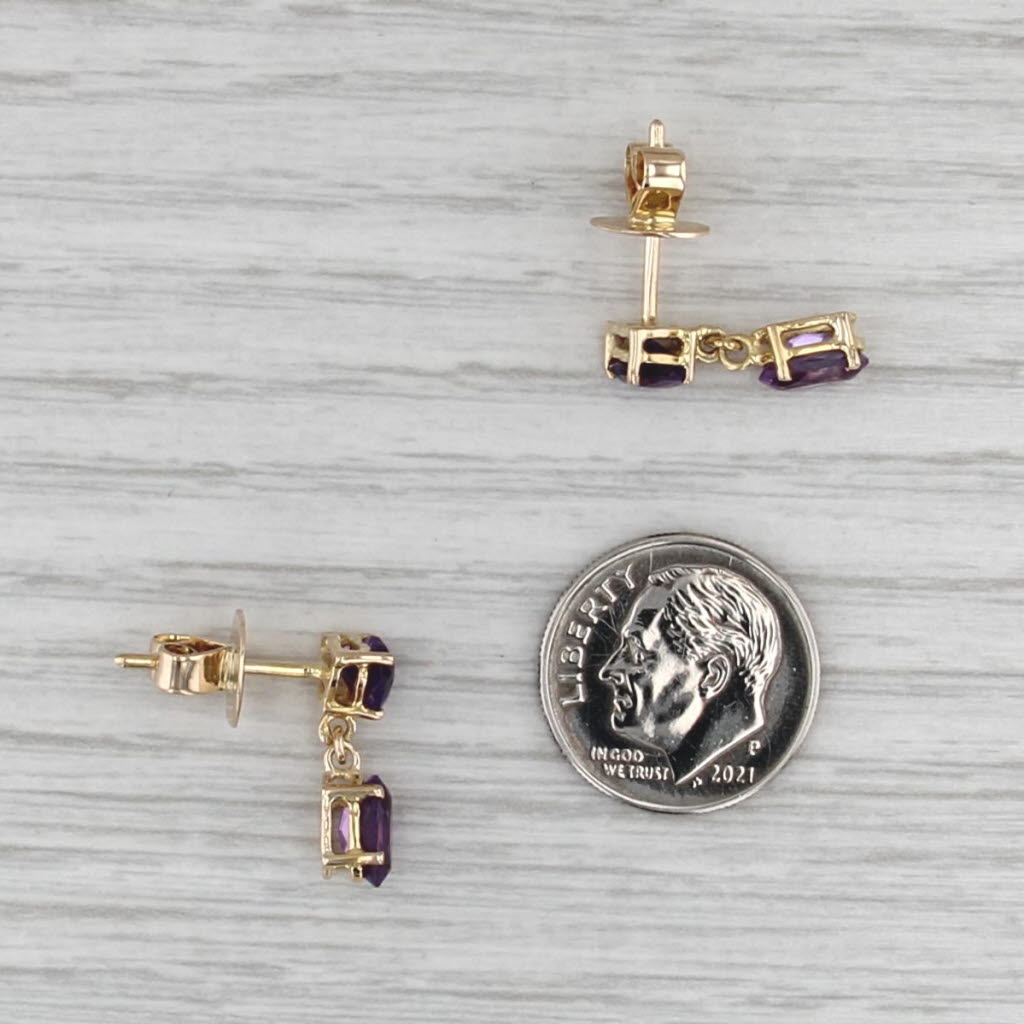 1.80ctw Amethyst Heart Dangle Earrings 14k Yellow Gold Small Drops