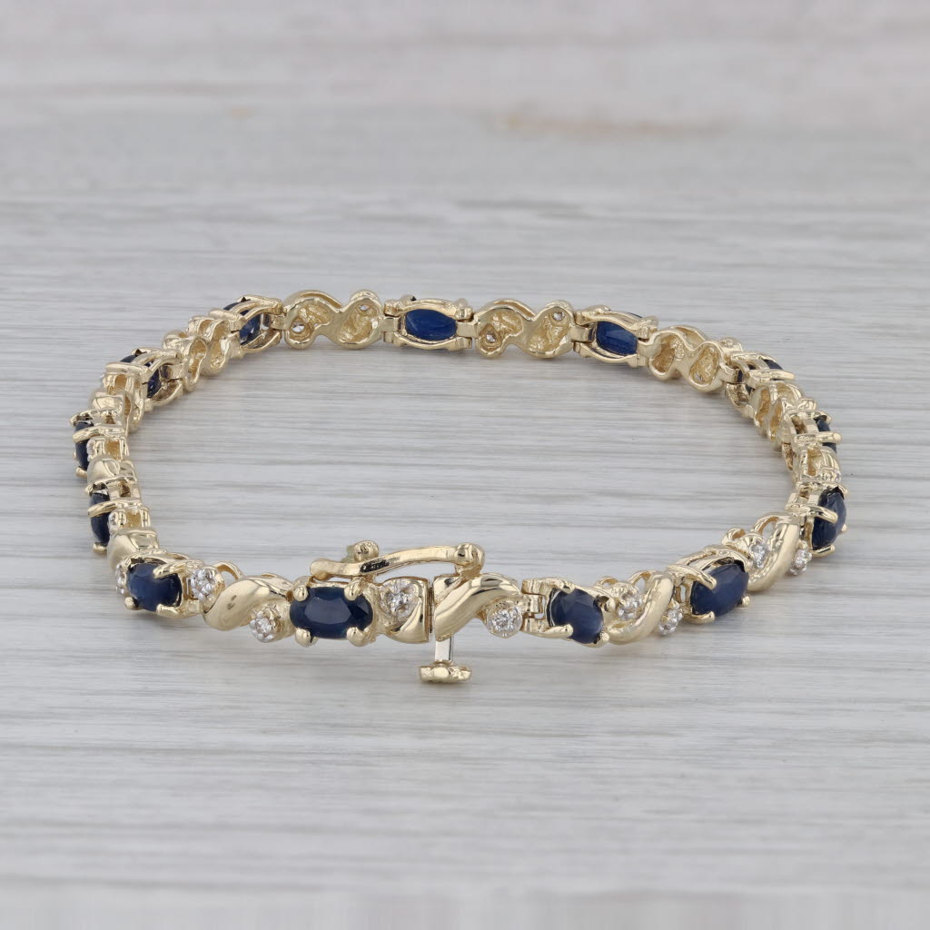 Gray 4.73 ctw Blue Sapphire Diamond 14K Yellow Gold Tennis Bracelet 7"