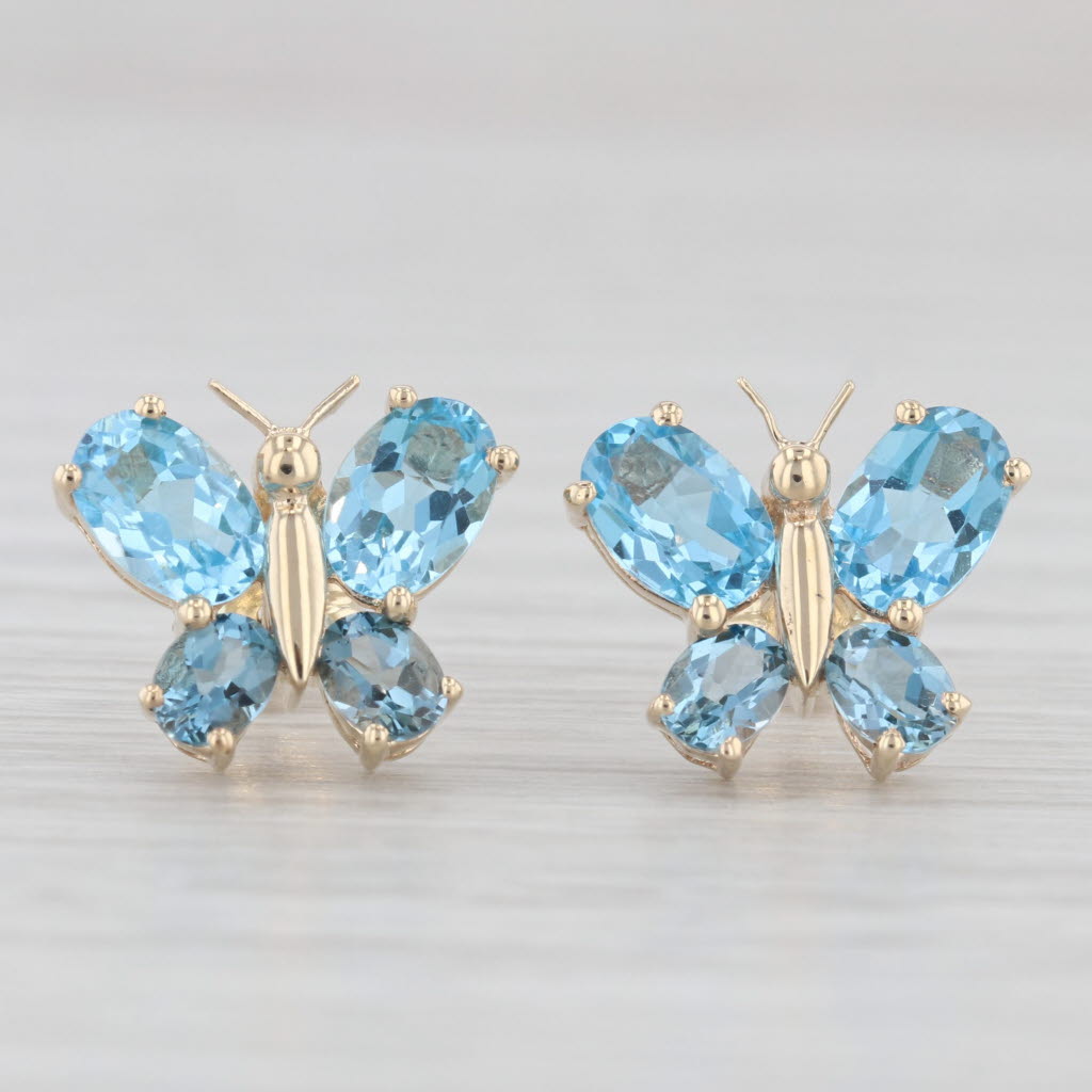 Light Gray 3.10ctw Blue Topaz Butterfly Stud Earrings 10k Yellow Gold