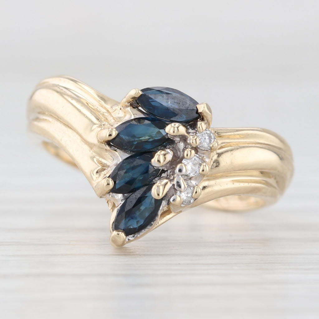 Light Gray 0.76ctw Blue Sapphire Diamond Contoured Multiband Ring 14k Yellow Gold Size 6.75