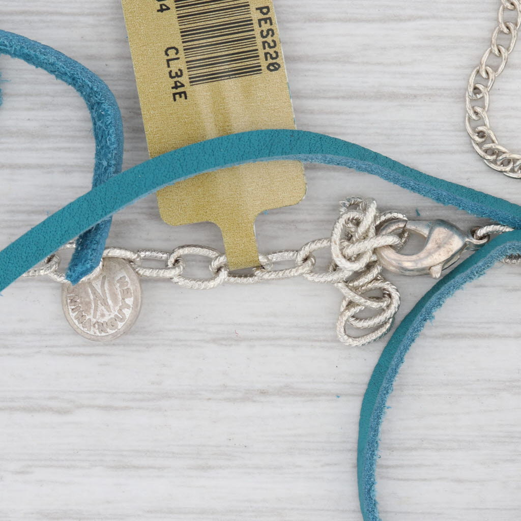 New Nina Wynn Necklace Cordelia Teal Leather White Druzy Quartz Pendant