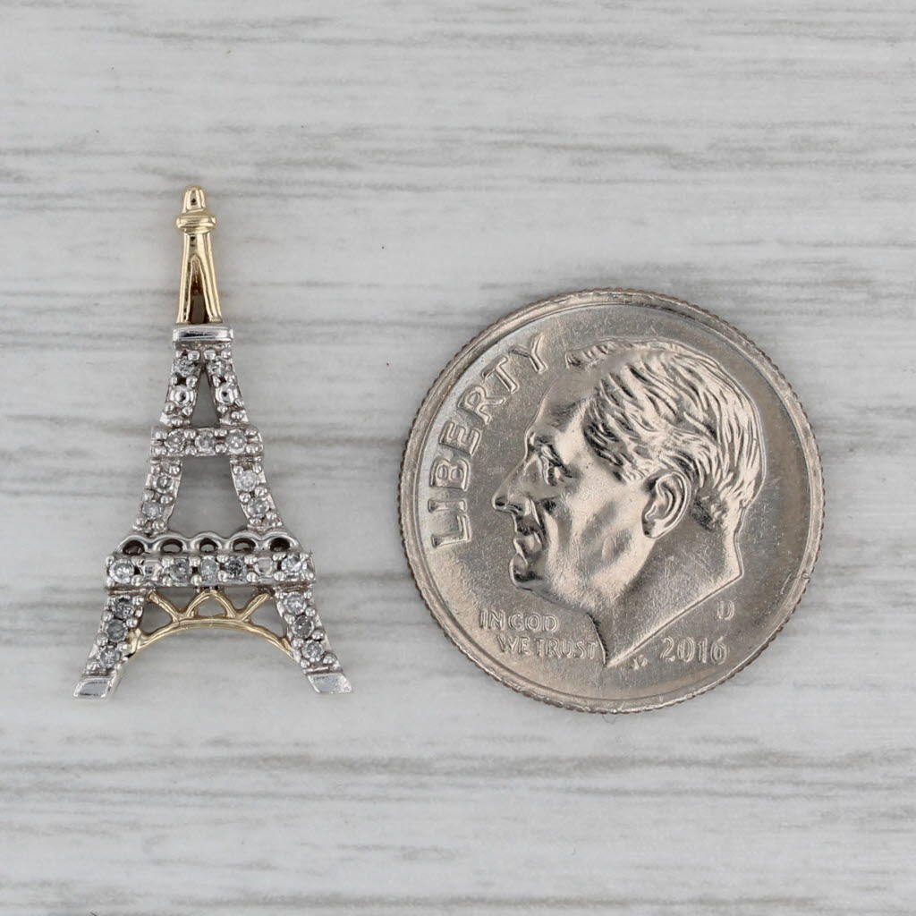 Gray 0.10ctw Diamond Eiffel Tower Pendant Sterling Silver 14k Gold Paris Souvenir
